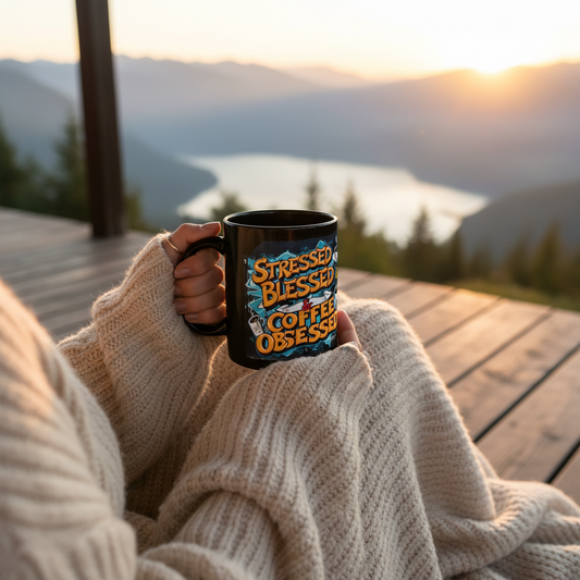 Stressed Blessed & Coffee Obsessed Travel Mug - Insulated - 11oz