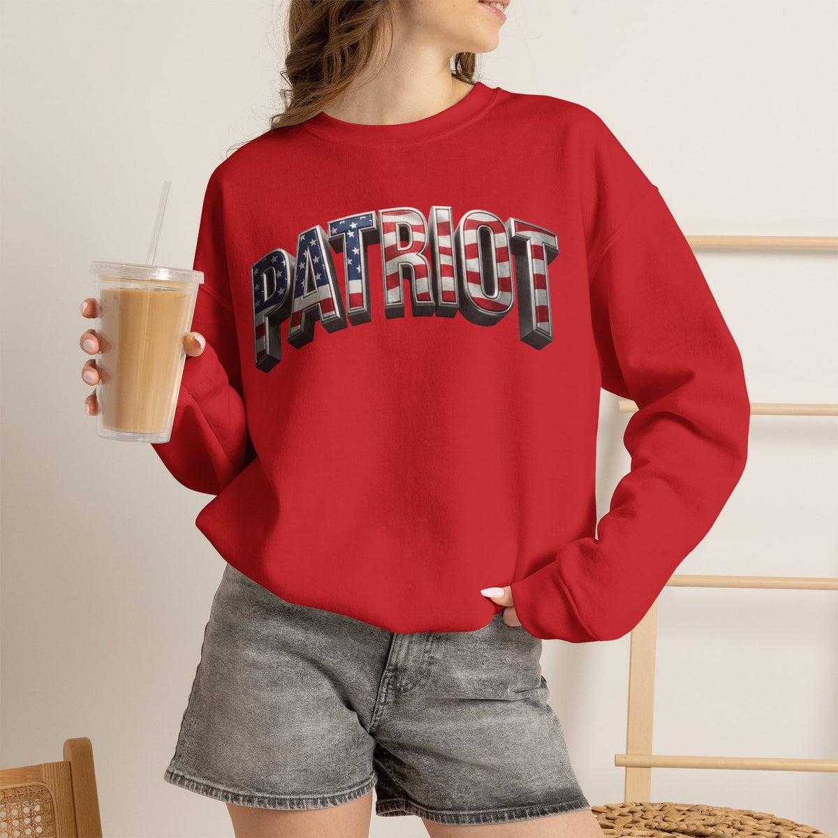 Patriot Fit Life Crewneck Sweatshirt - Arched American Flag 'PATRIOT' Graphic | Unisex S-4XL