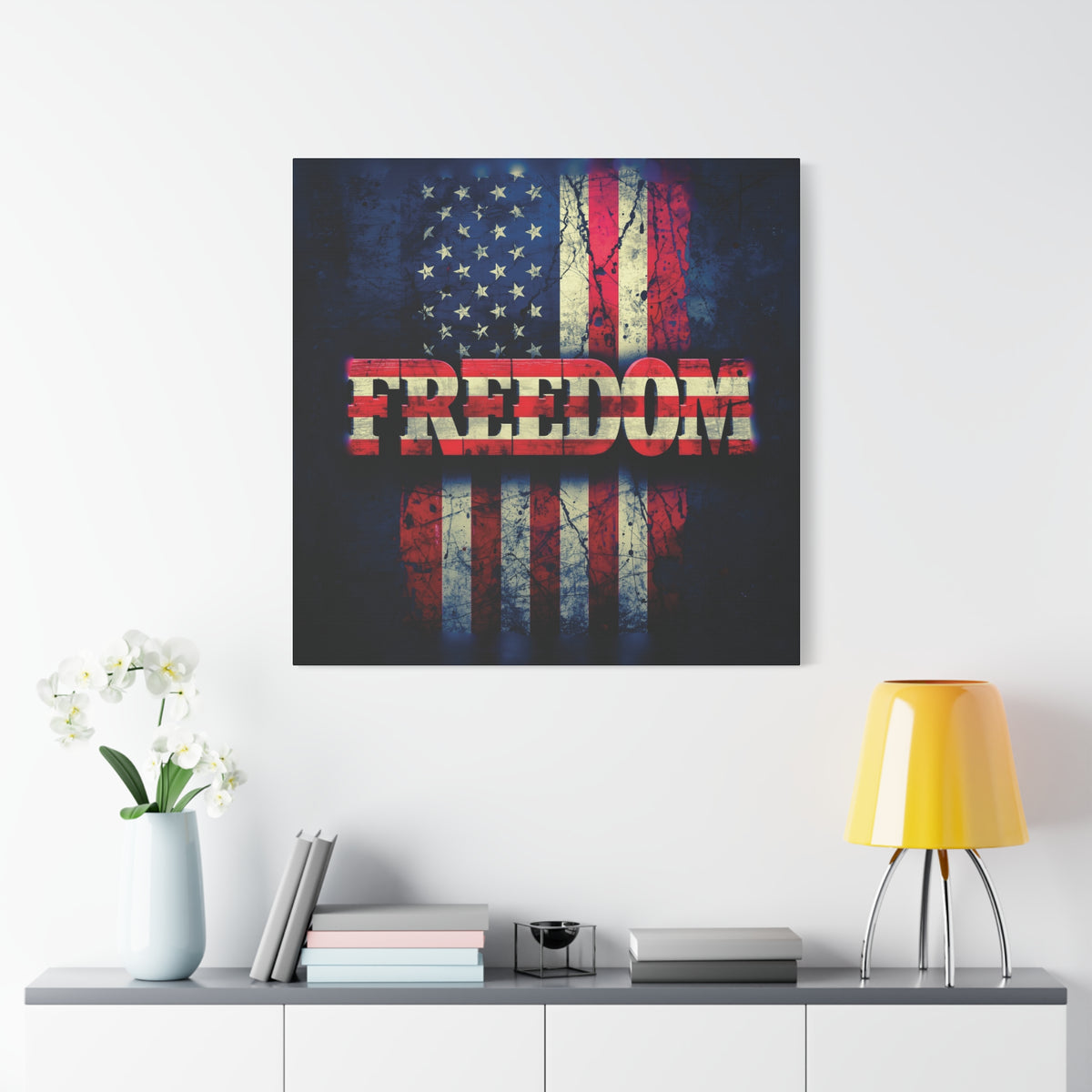Freedom Canvas Wall Art - Patriotic Vintage American Flag - Gallery Wrapped - Red White Blue - 35 Sizes Available