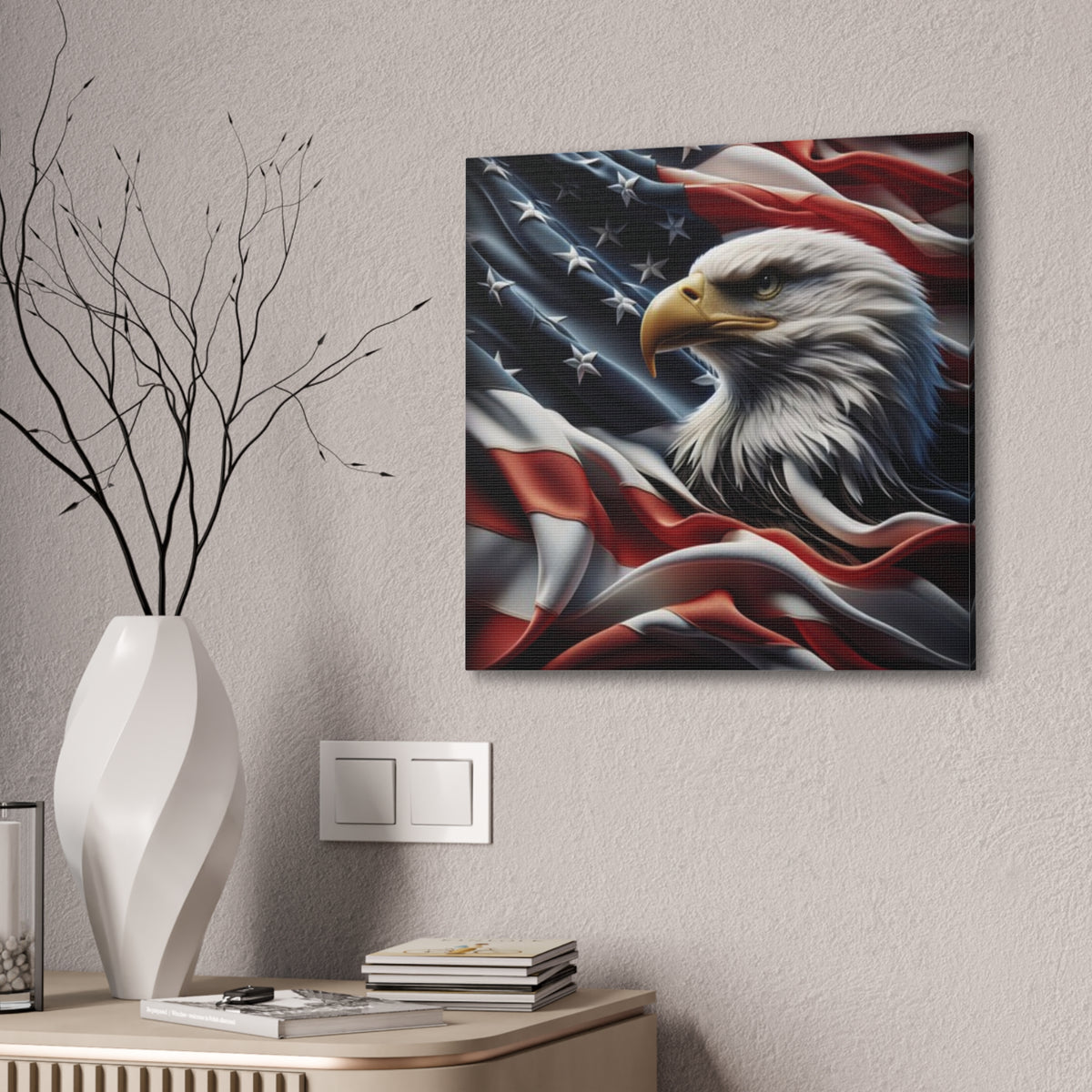 Patriotic Eagle Canvas Wall Art - American Flag Background - USA Decor