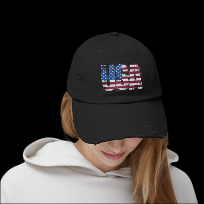 USA Distressed Flag Cap - Unisex Cotton Twill Hat - Patriotic Headwear