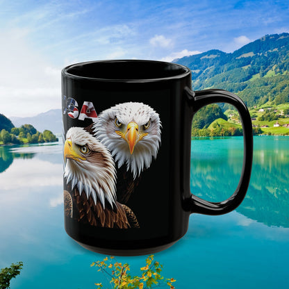 Majestic USA Bald Eagle Black Mug - Patriotic Wildlife Design - 11oz/15oz