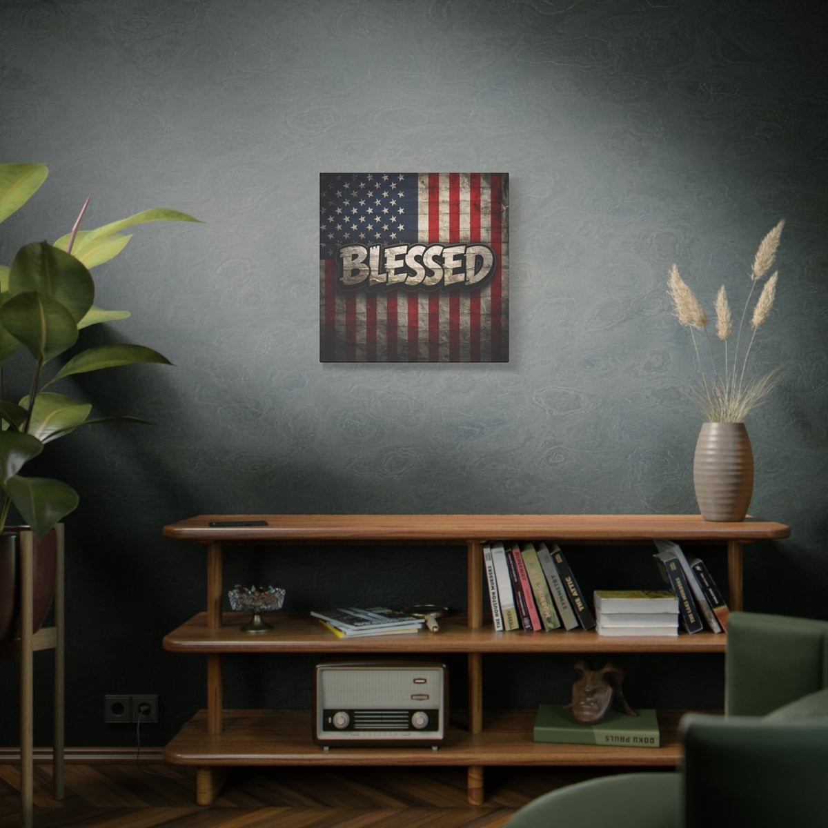Blessed Vintage American Flag Canvas Wall Art - Patriotic Home Decor