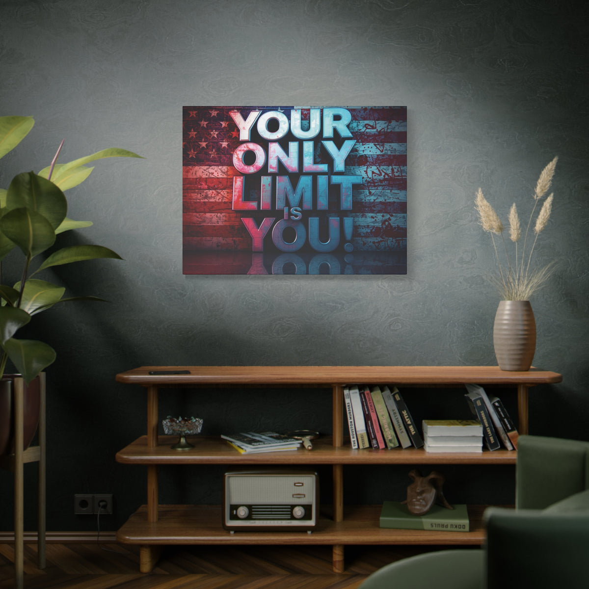 Your Only Limit Is You Canvas Wall Art - Motivational Vintage Flag Decor