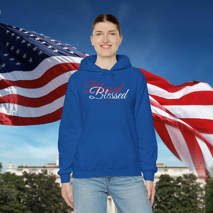 Blessed Hoodie - Patriotic Red White Blue - Unisex Pullover - Front & Back Print - S-5XL