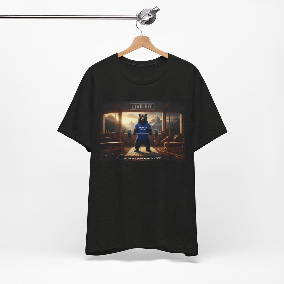 LIVE FIT Bear Graphic Tee - Motivational Gym Workout T-Shirt - Unisex Fitness Apparel