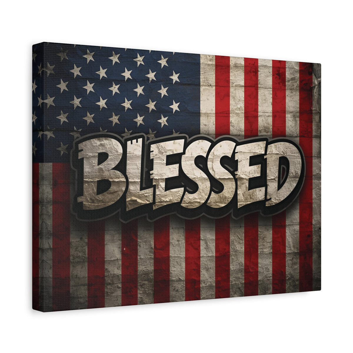 Blessed Vintage American Flag Canvas Wall Art - Patriotic Home Decor