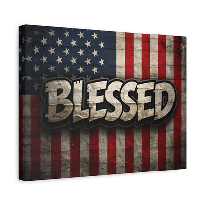 Blessed Vintage American Flag Canvas Wall Art - Patriotic Home Decor