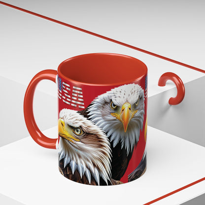 Patriotic Bald Eagle Accent Mug - Red White & Blue - 11oz/15oz - 4 Colors