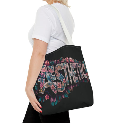 Aesthetic Black Floral Tote Bag - Eco-Friendly Shopping Bag - 3 Sizes