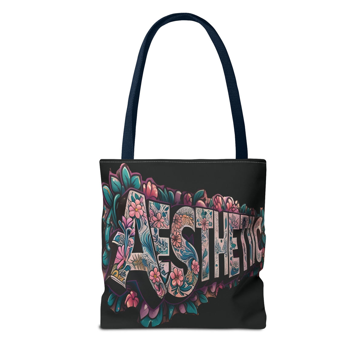 Aesthetic Black Floral Tote Bag - Eco-Friendly Shopping Bag - 3 Sizes
