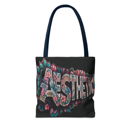 Aesthetic Black Floral Tote Bag - Eco-Friendly Shopping Bag - 3 Sizes