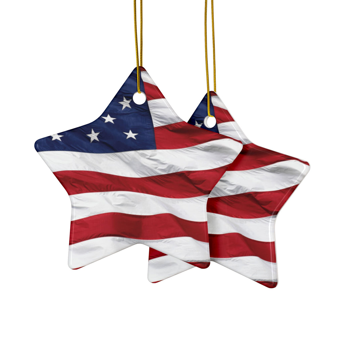 Patriotic - American Flag - Red White & Blue - Ceramic Ornaments - 2-Sided Holiday Decor -  Set of 1, 3, 5, or 10