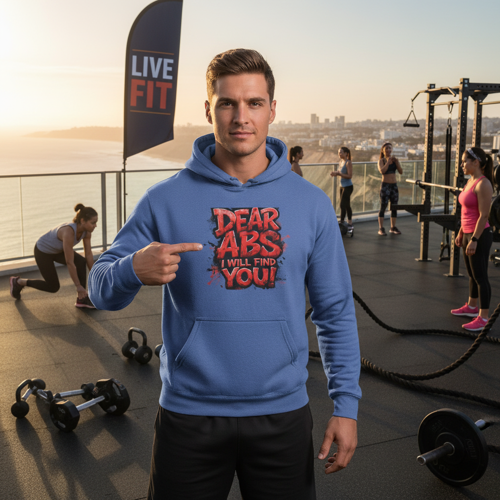 Dear Abs I Will Find You! - French Terry Hoodie - Funny Fitness Sweatshirt - Unisex S-5XL
