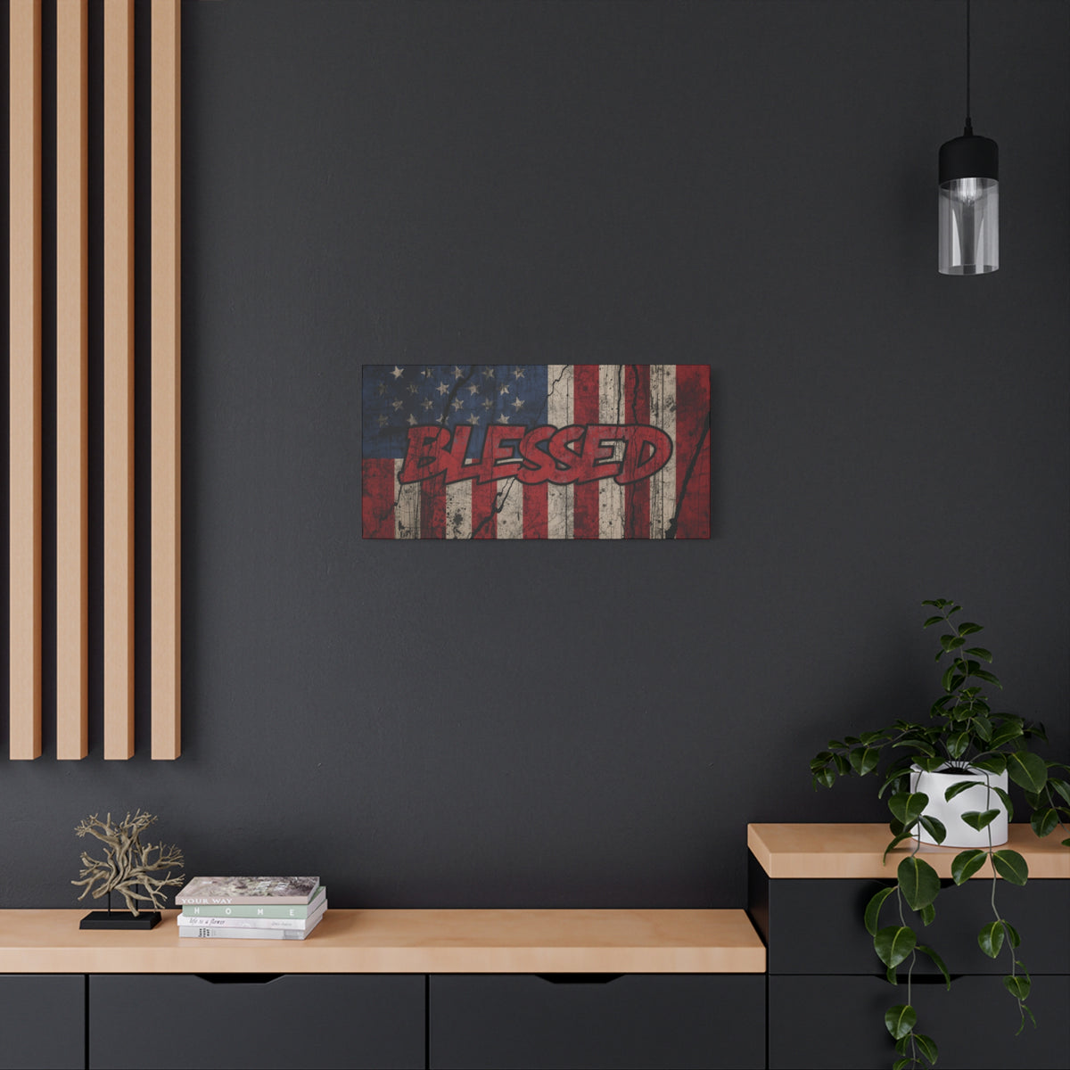 Blessed Canvas Wall Art - Vintage American Flag - Gallery Wrapped - Patriotic Americana Decor - Rustic Flag Art - 35 Sizes