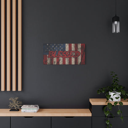 Blessed Canvas Wall Art - Vintage American Flag - Gallery Wrapped - Patriotic Americana Decor - Rustic Flag Art - 35 Sizes