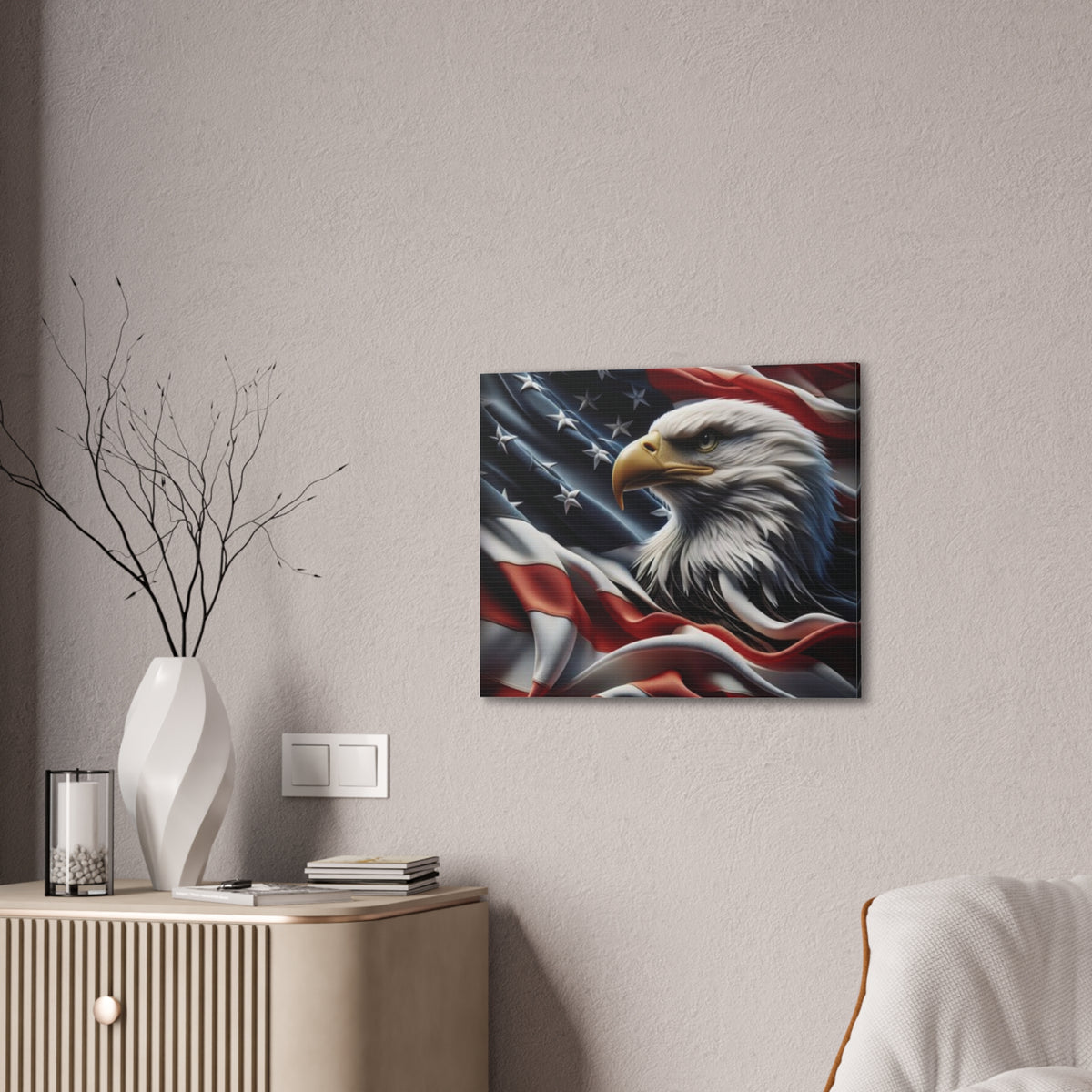 Patriotic Eagle Canvas Wall Art - American Flag Background - USA Decor