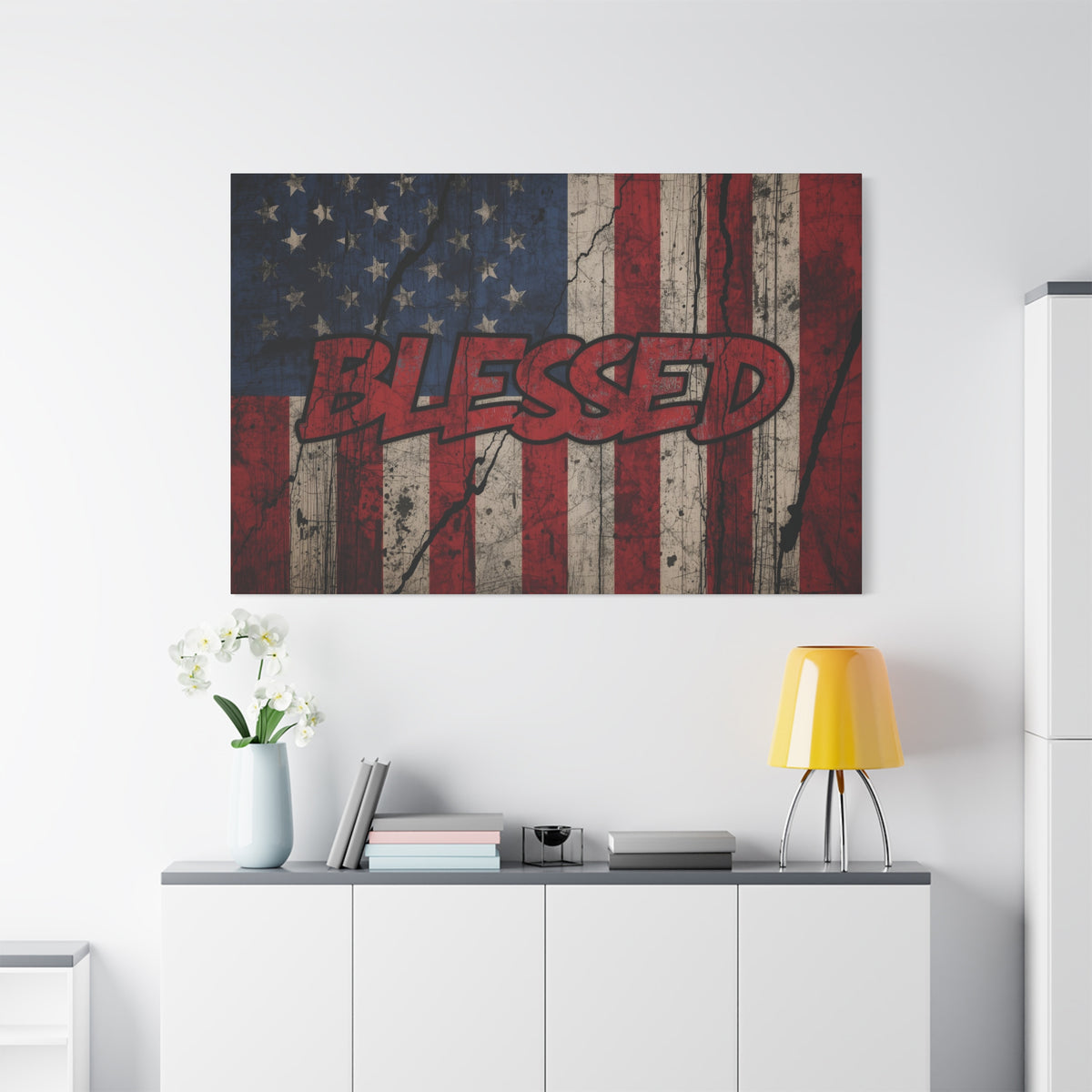 Blessed Canvas Wall Art - Vintage American Flag - Gallery Wrapped - Patriotic Americana Decor - Rustic Flag Art - 35 Sizes