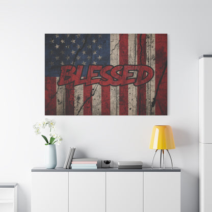 Blessed Canvas Wall Art - Vintage American Flag - Gallery Wrapped - Patriotic Americana Decor - Rustic Flag Art - 35 Sizes