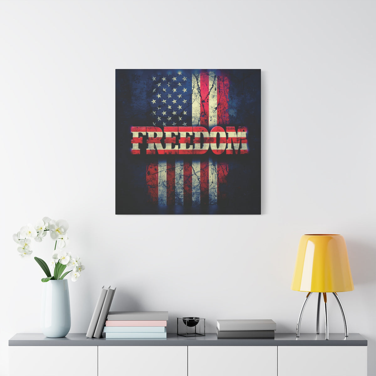 Freedom Canvas Wall Art - Patriotic Vintage American Flag - Gallery Wrapped - Red White Blue - 35 Sizes Available