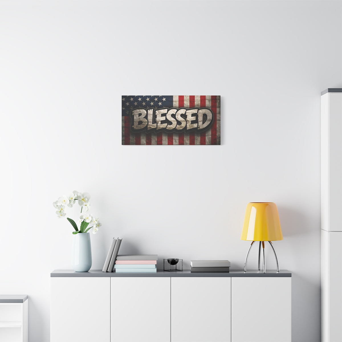 Blessed Vintage American Flag Canvas Wall Art - Patriotic Home Decor