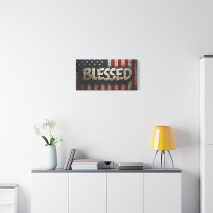 Blessed Vintage American Flag Canvas Wall Art - Patriotic Home Decor