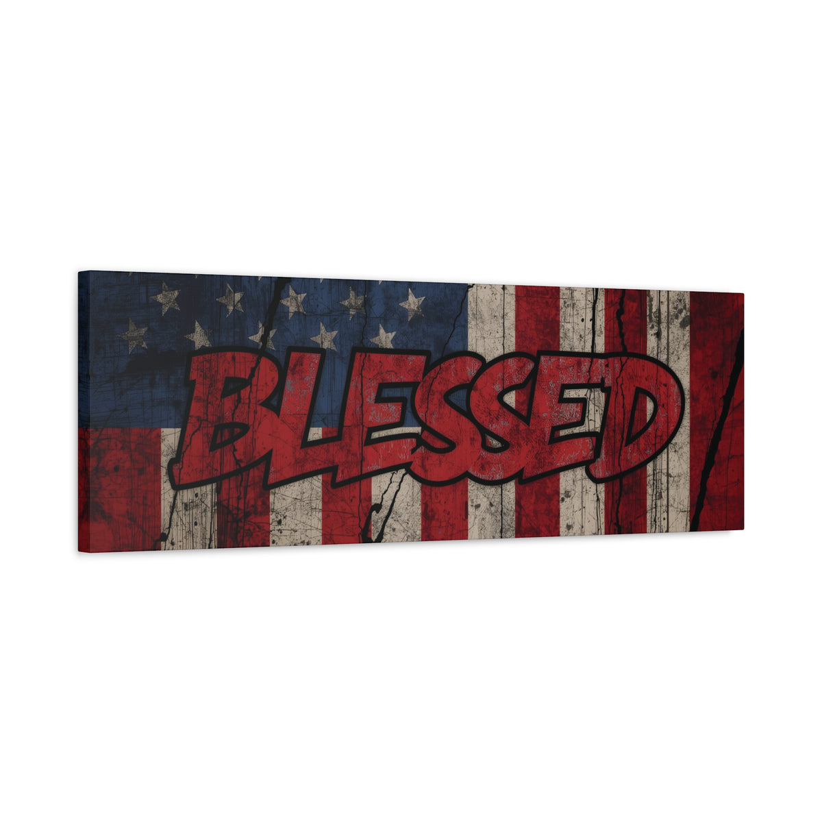 Blessed Canvas Wall Art - Vintage American Flag - Gallery Wrapped - Patriotic Americana Decor - Rustic Flag Art - 35 Sizes