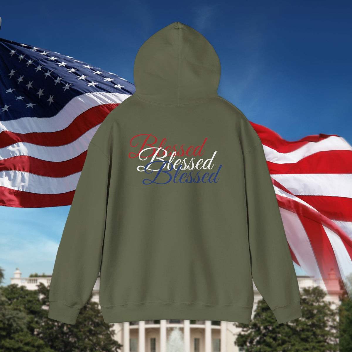 Blessed Hoodie - Patriotic Red White Blue - Unisex Pullover - Front & Back Print - S-5XL