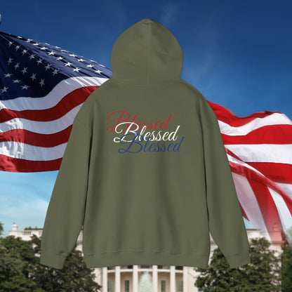 Blessed Hoodie - Patriotic Red White Blue - Unisex Pullover - Front & Back Print - S-5XL