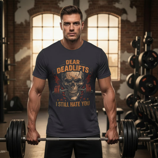 Dear Deadlifts I Still Hate You - Funny Gym T-Shirt - Skull Graphic Tee - XS-4XL