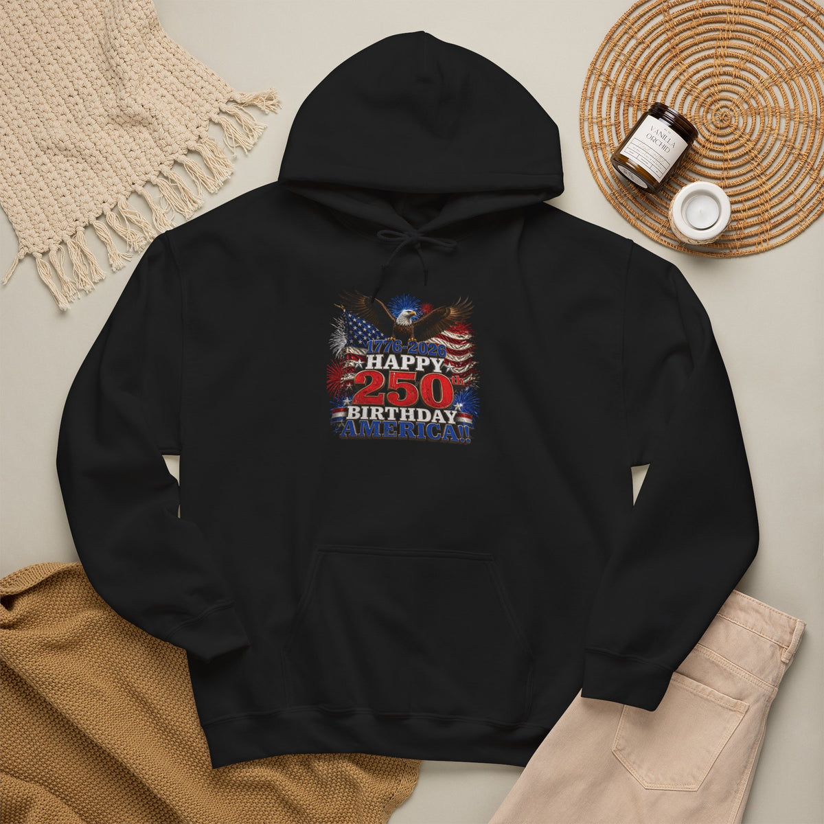 1776–2026 Happy 250th Birthday America!!! Hoodie | Patriotic Eagle & Flag Sweatshirt
