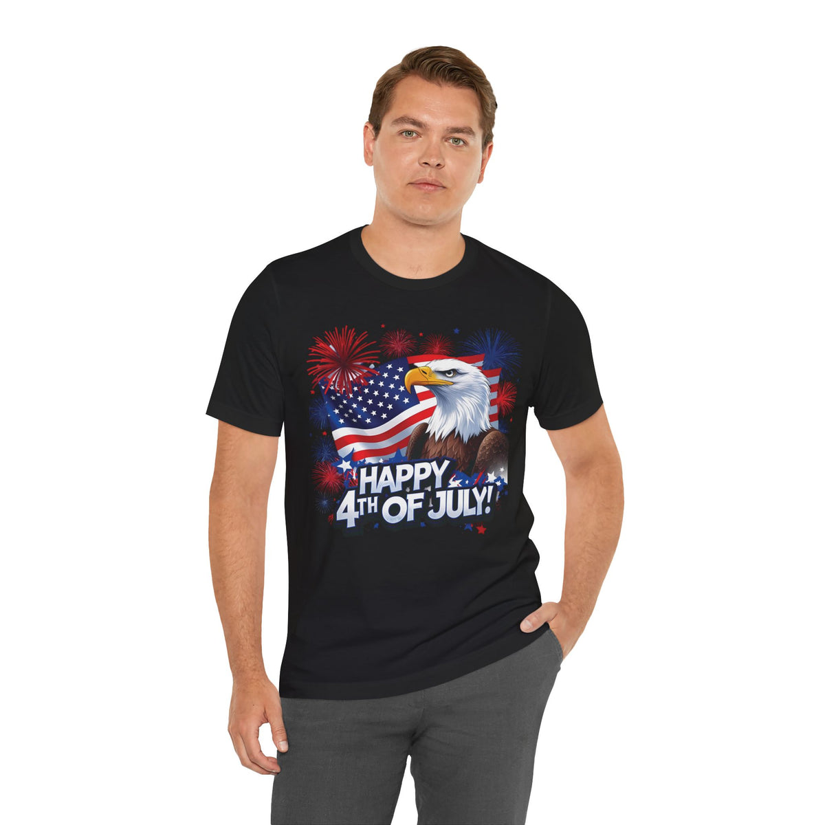 Happy 4th of July Graphic T-Shirt - Patriotic Bald Eagle - American Flag Tee - XS-4XL