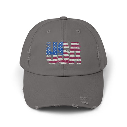USA Distressed Flag Cap - Unisex Cotton Twill Hat - Patriotic Headwear
