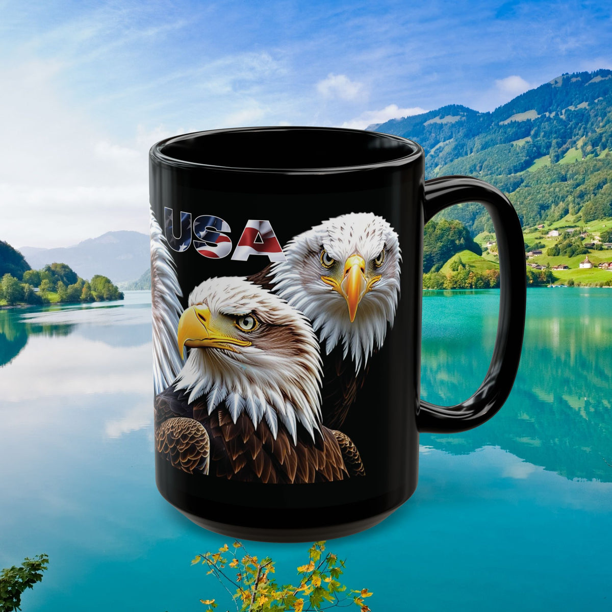 Majestic USA Bald Eagle Black Mug - Patriotic Wildlife Design - 11oz/15oz