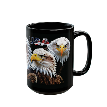 Majestic USA Bald Eagle Black Mug - Patriotic Wildlife Design - 11oz/15oz