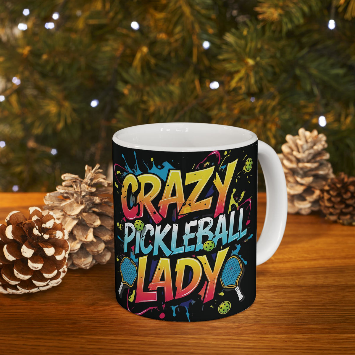 Crazy Pickleball Lady Mug - Colorful Design - 11oz/15oz - Funny Pickleball Gift