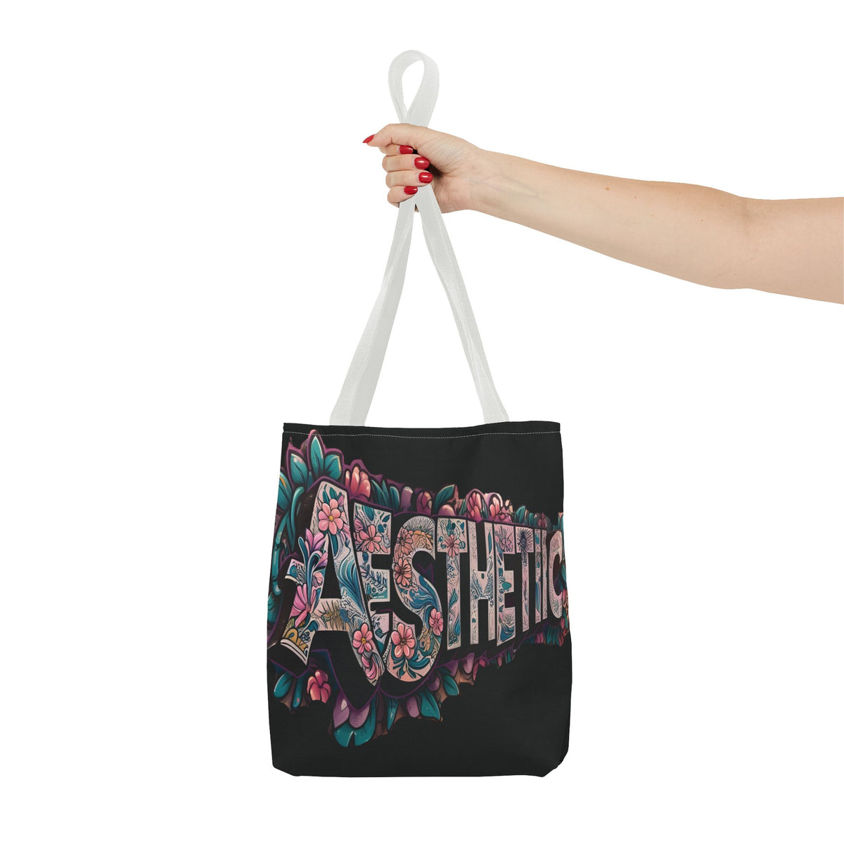 Aesthetic Black Floral Tote Bag - Eco-Friendly Shopping Bag - 3 Sizes