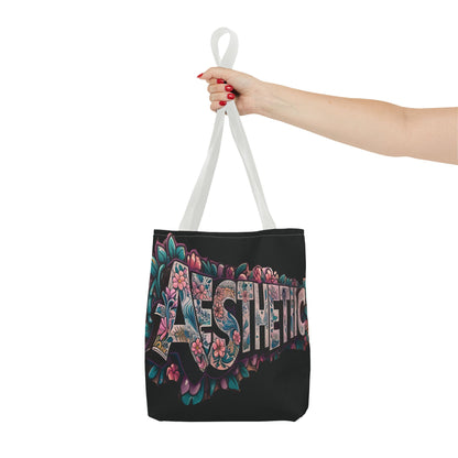 Aesthetic Black Floral Tote Bag - Eco-Friendly Shopping Bag - 3 Sizes