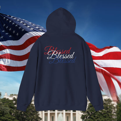Blessed Hoodie - Patriotic Red White Blue - Unisex Pullover - Front & Back Print - S-5XL