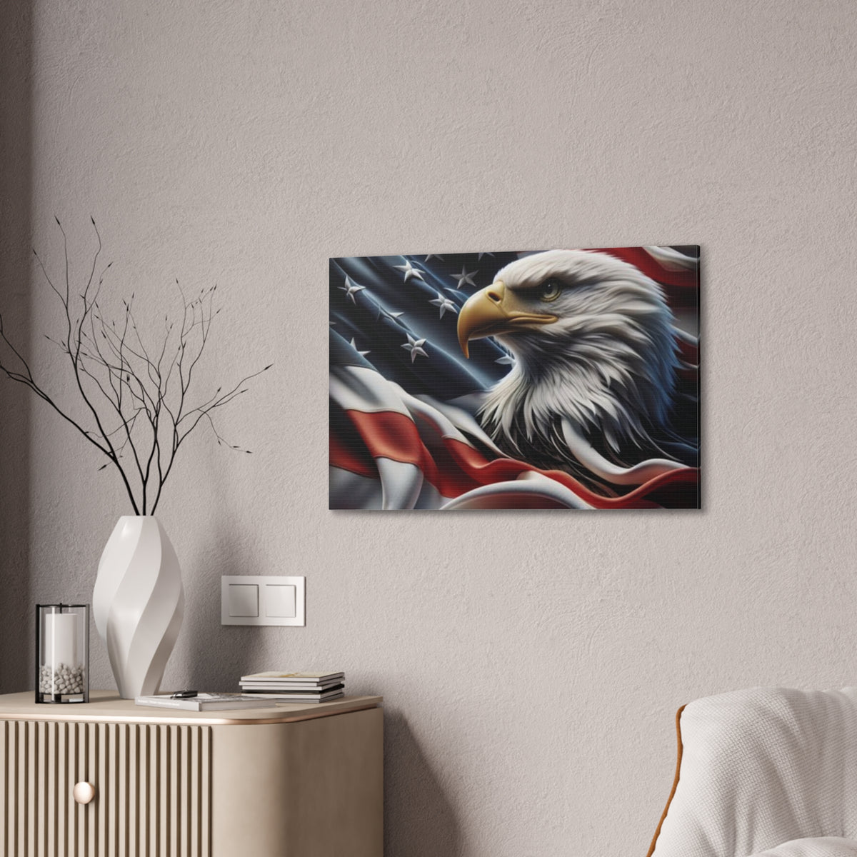 Patriotic Eagle Canvas Wall Art - American Flag Background - USA Decor