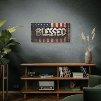 Blessed Vintage American Flag Canvas Wall Art - Patriotic Home Decor