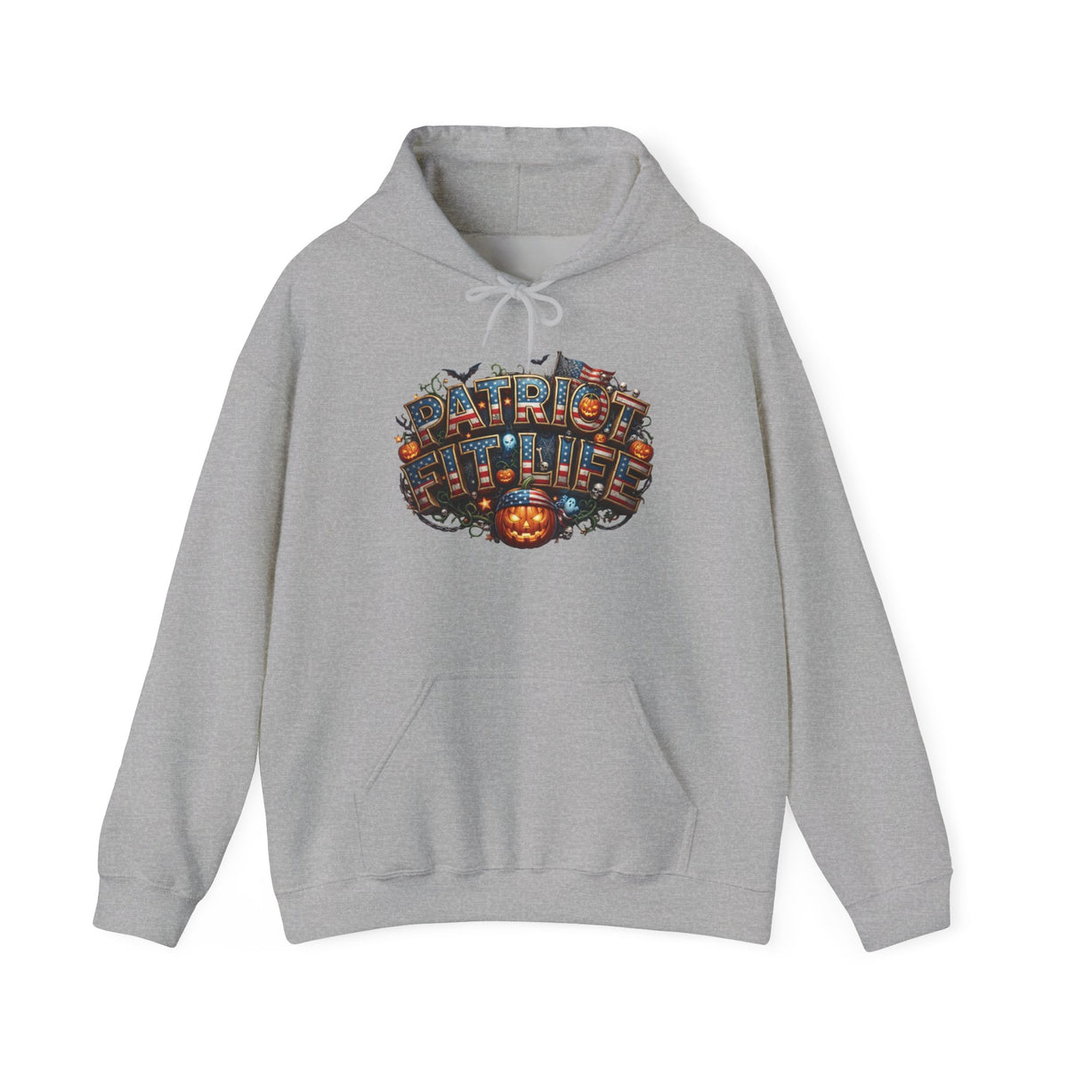 Patriot Fit Life Halloween Pumpkin Haunted House Hoodie - Vintage Spooky Scene