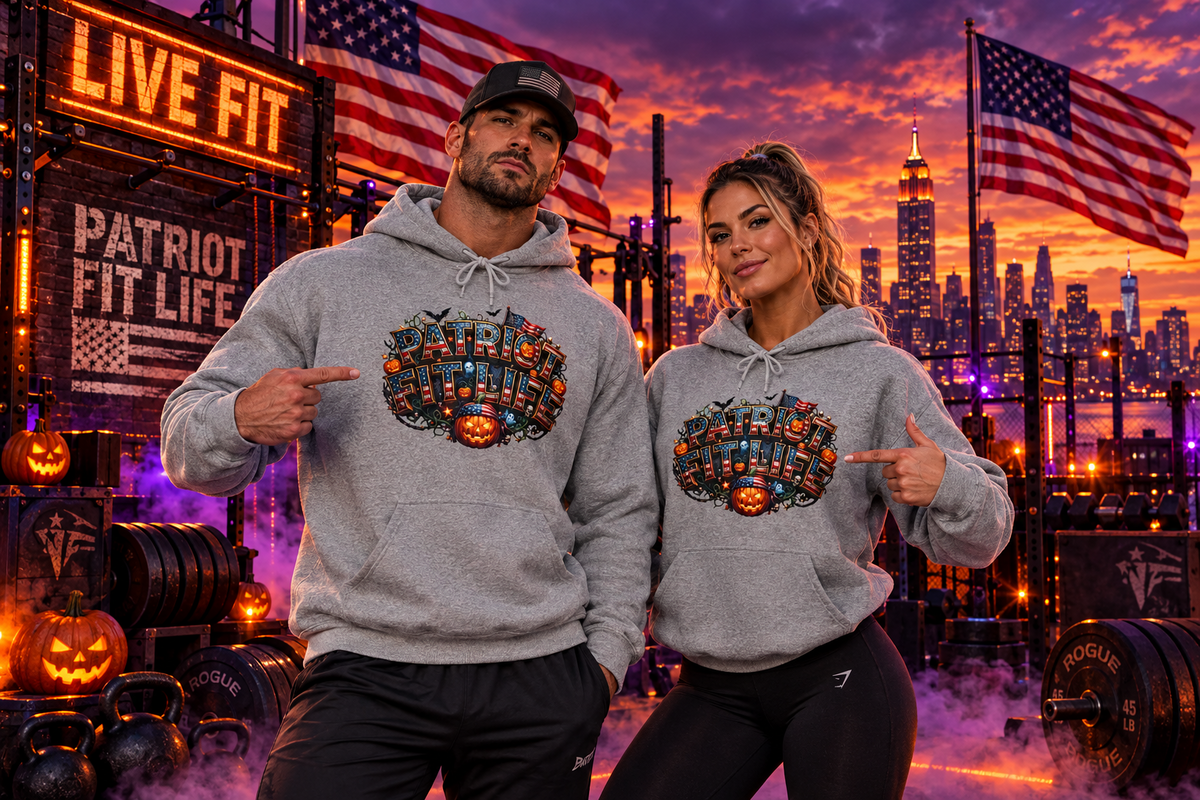 Patriot Fit Life Halloween Pumpkin Haunted House Hoodie - Vintage Spooky Scene