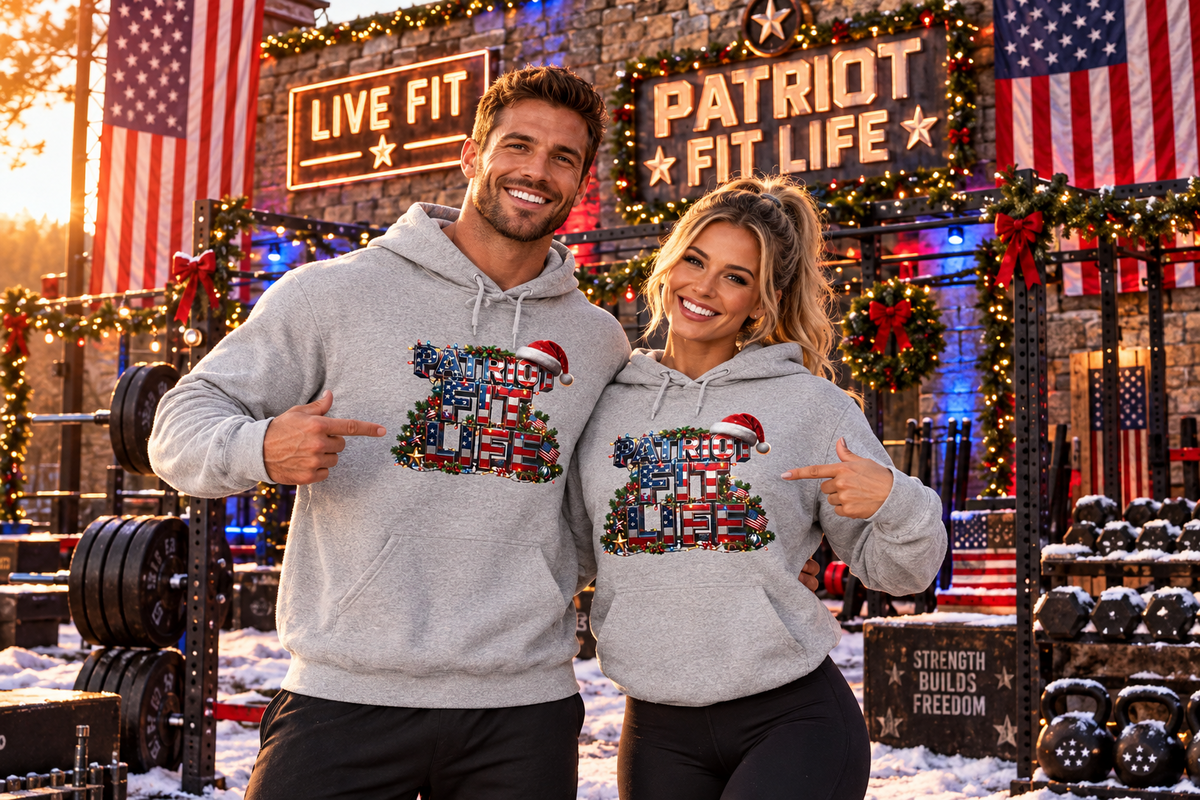 Patriot Fit Life Christmas Hoodie - American Flag & Garland Design | Unisex S-5XL