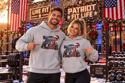 Patriot Fit Life Christmas Hoodie - American Flag & Garland Design | Unisex S-5XL