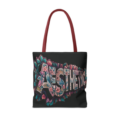Aesthetic Black Floral Tote Bag - Eco-Friendly Shopping Bag - 3 Sizes