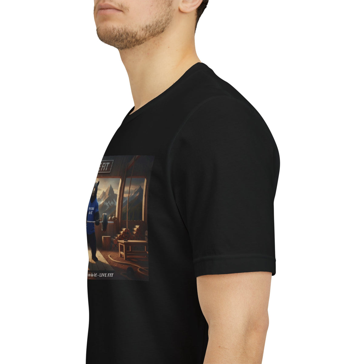 LIVE FIT Bear Graphic Tee - Motivational Gym Workout T-Shirt - Unisex Fitness Apparel