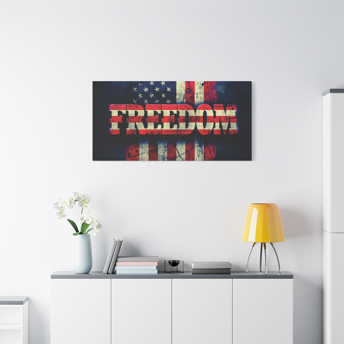 Freedom Canvas Wall Art - Patriotic Vintage American Flag - Gallery Wrapped - Red White Blue - 35 Sizes Available
