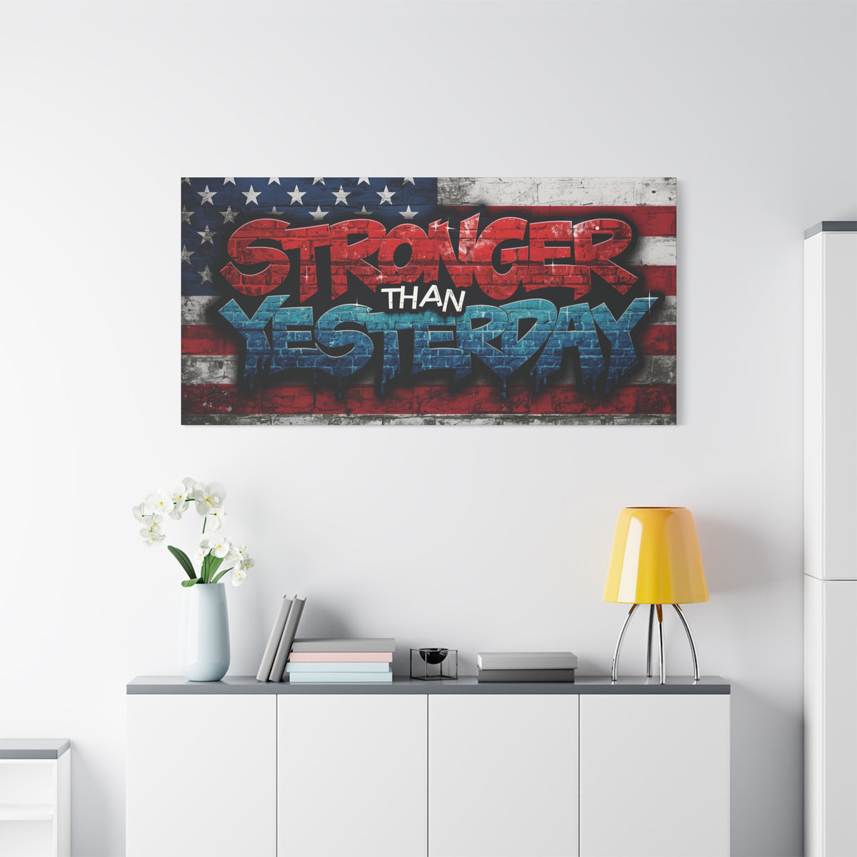 Stronger Than Yesterday Canvas Wall Art - Patriotic Fitness Motivation