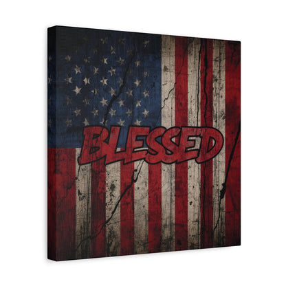 Blessed Canvas Wall Art - Vintage American Flag - Gallery Wrapped - Patriotic Americana Decor - Rustic Flag Art - 35 Sizes